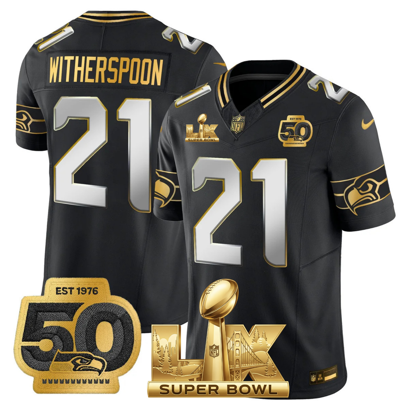 SEA SB LX Game Patch Gold Jersey - All Stitched