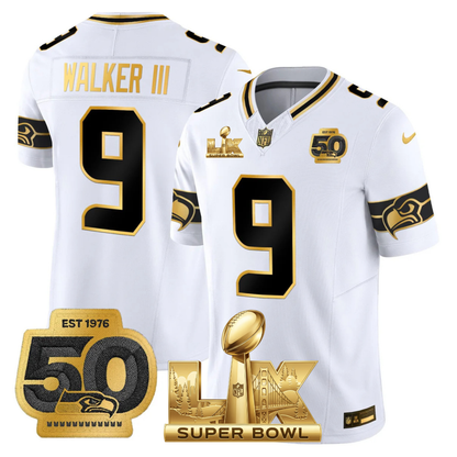 SEA SB LX Game Patch Gold Jersey - All Stitched