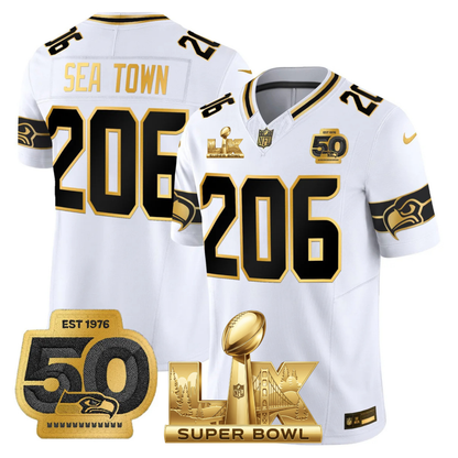 SEA SB LX Game Patch Gold Jersey - All Stitched