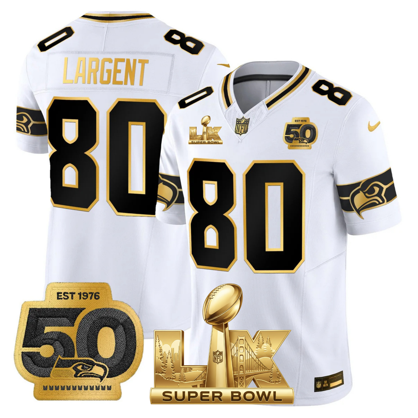 SEA SB LX Game Patch Gold Jersey - All Stitched