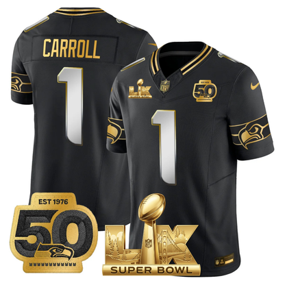 SEA SB LX Game Patch Gold Jersey - All Stitched