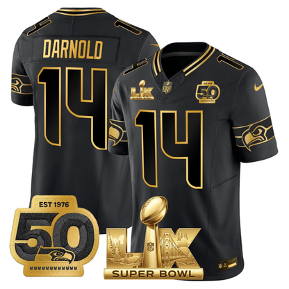 SEA SB LX Game Patch Gold Jersey - All Stitched