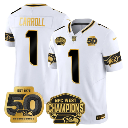 SEA 50th & NFC West Champions Patch Gold Vapor Limited Jersey - All Stitched