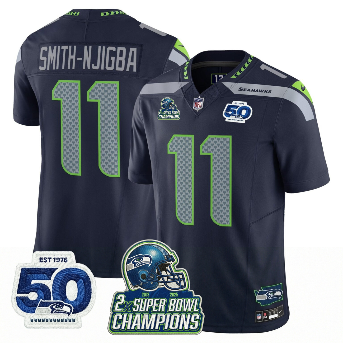 SEA 2x S.Bowl Champions Patch Vapor Limited Jersey - All Stitched