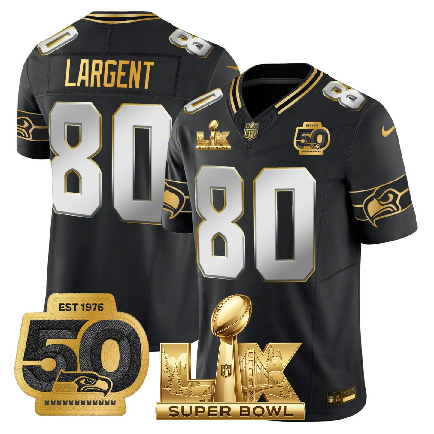 SEA SB LX Game Patch Gold Jersey - All Stitched