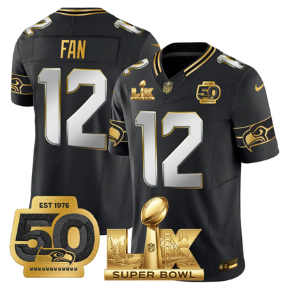 SEA SB LX Game Patch Gold Jersey - All Stitched