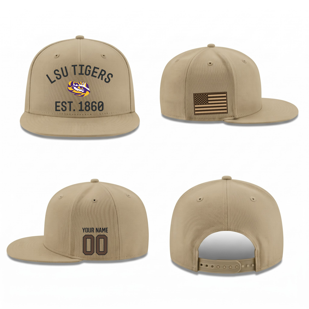 LSU Military Personalized Snapback Cap - Printed