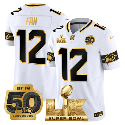 SEA SB LX Game Patch Gold Jersey - All Stitched
