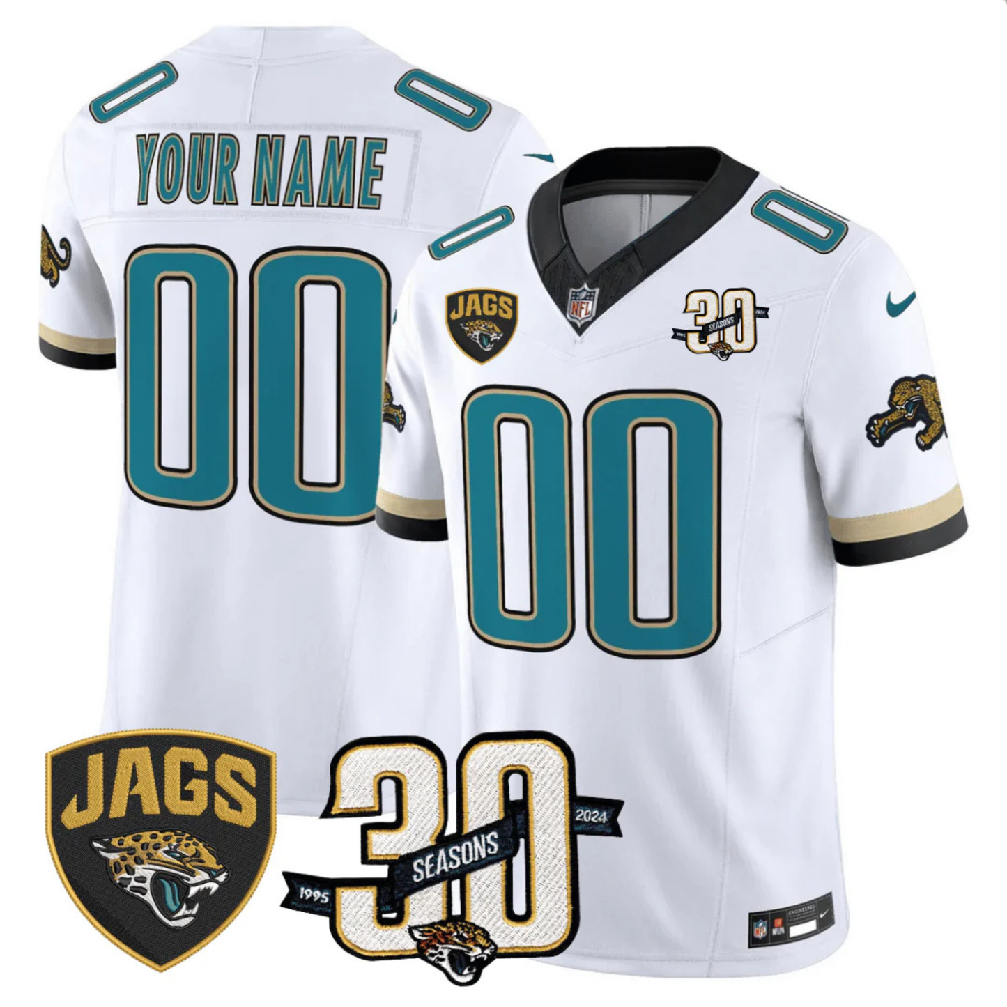 Jaguars 30th Season Patch Throwback Vapor Limited Custom Jersey - All Stitched