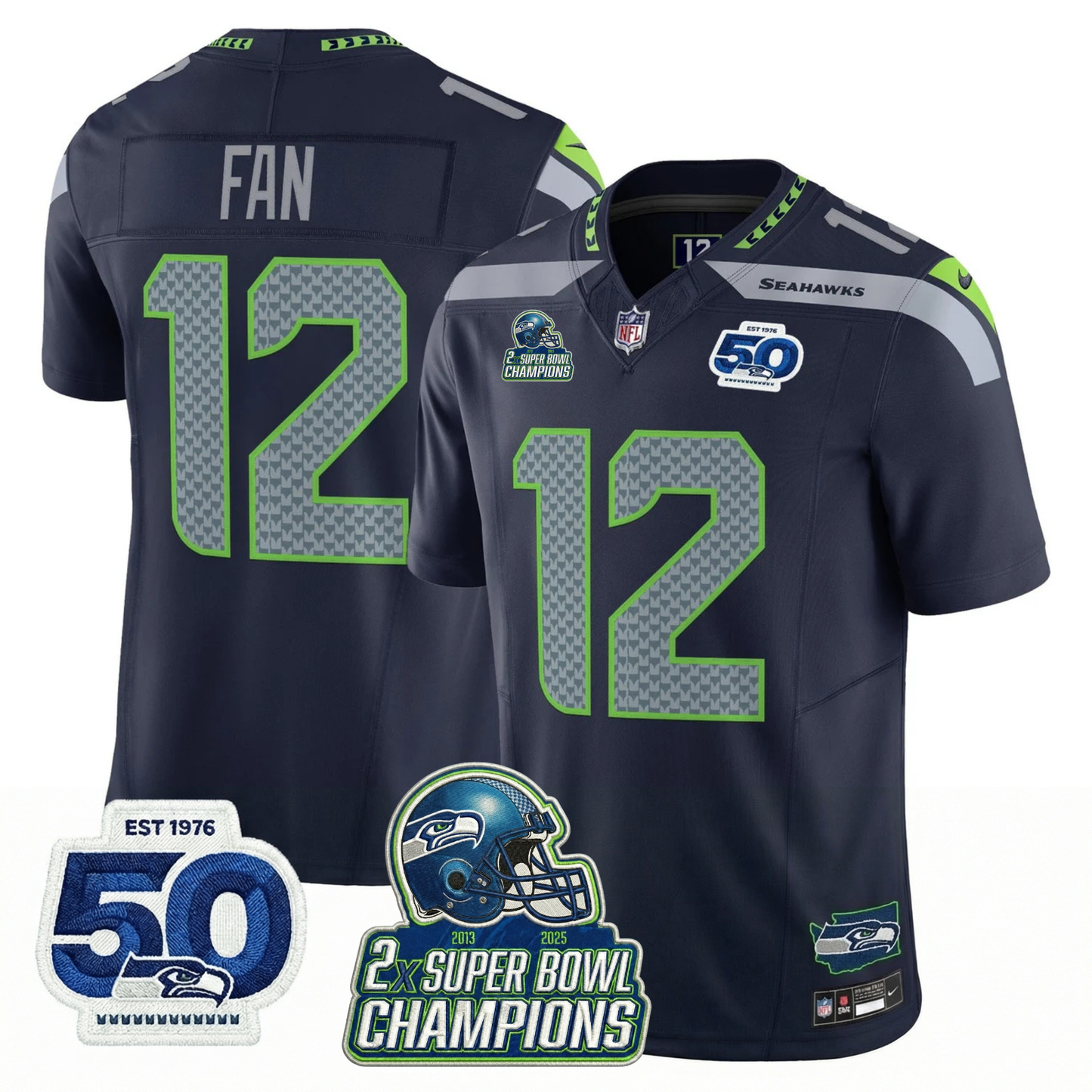 SEA 2x S.Bowl Champions Patch Vapor Limited Jersey - All Stitched