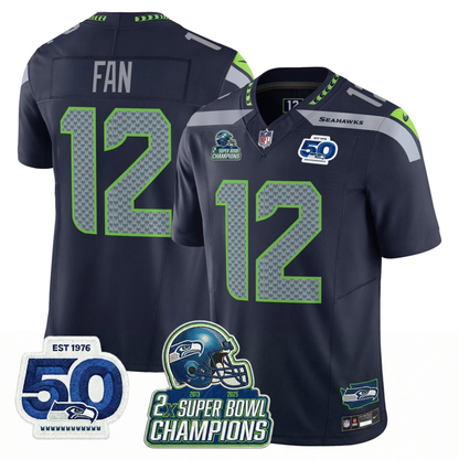 SEA 2x S.Bowl Champions Patch Vapor Limited Jersey - All Stitched