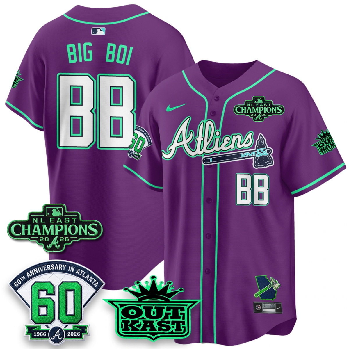 ATL 2026 NL East Champs Atliens Cool Base Galaxy Version Jersey - Stitched