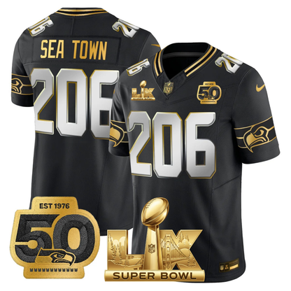SEA SB LX Game Patch Gold Jersey - All Stitched