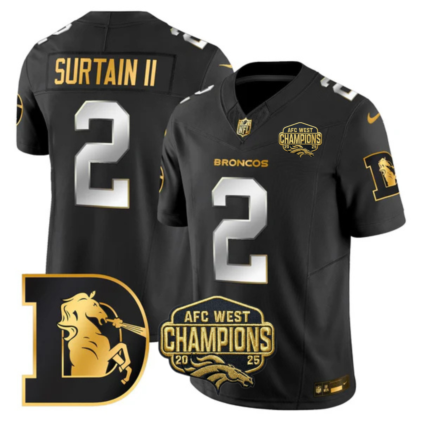 DEN AFC West Champions Throwback Gold Vapor Limited Jersey - All Stitched