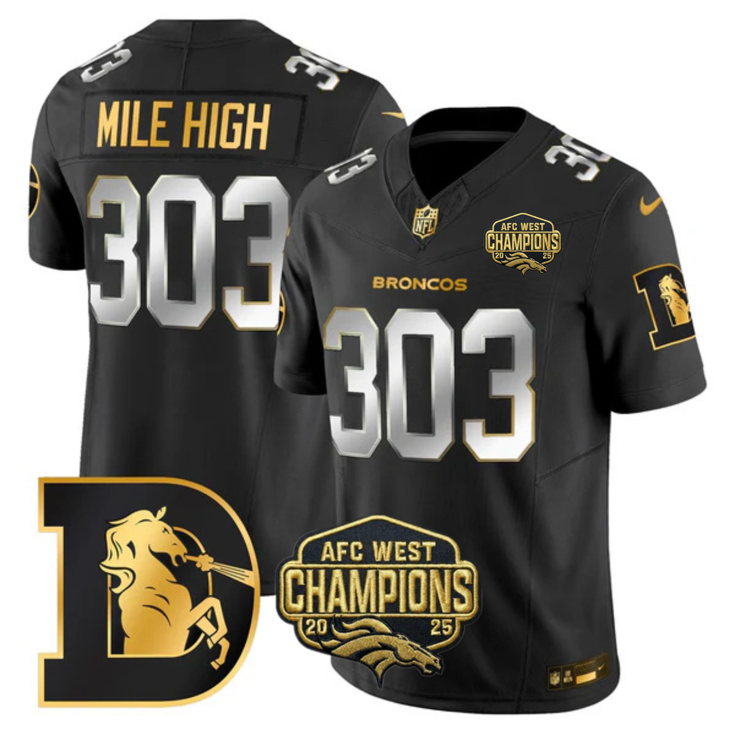 DEN AFC West Champions Throwback Gold Vapor Limited Jersey - All Stitched