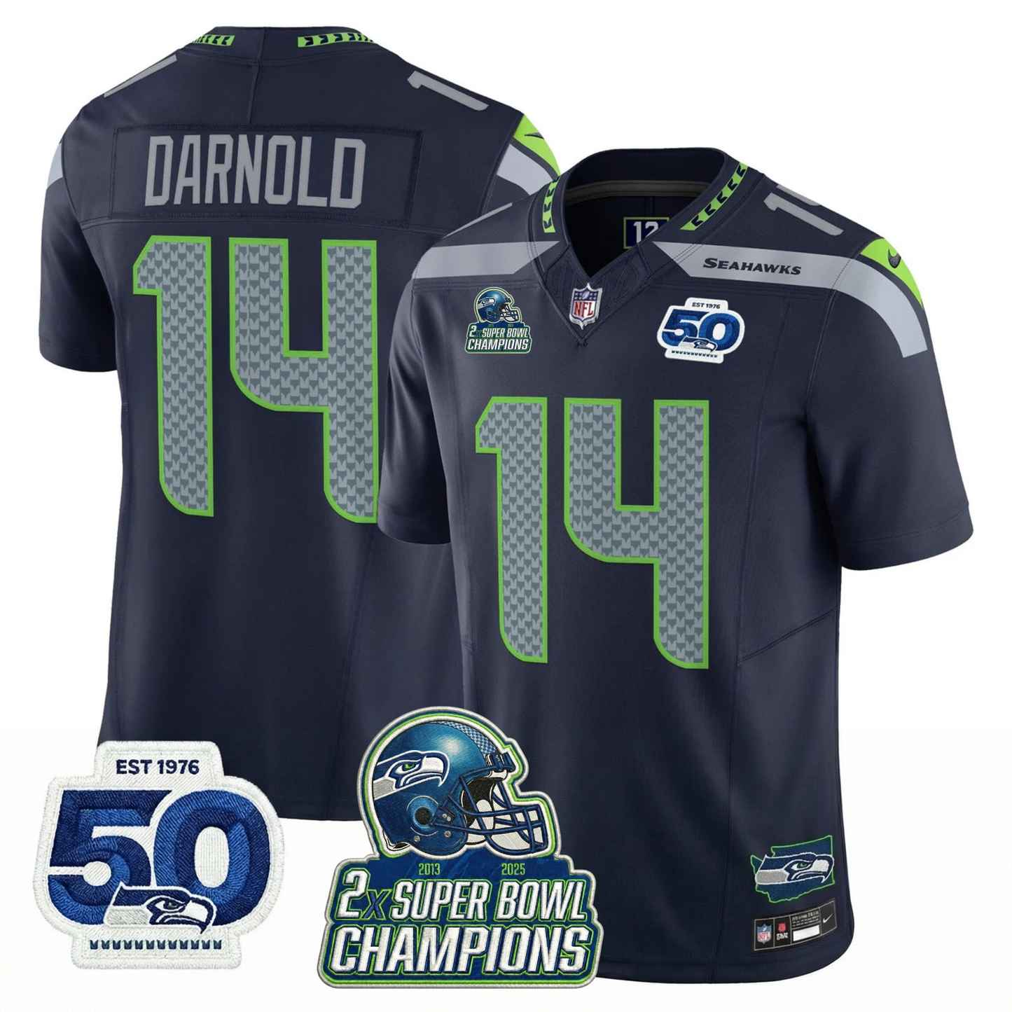 SEA 2x S.Bowl Champions Patch Vapor Limited Jersey - All Stitched