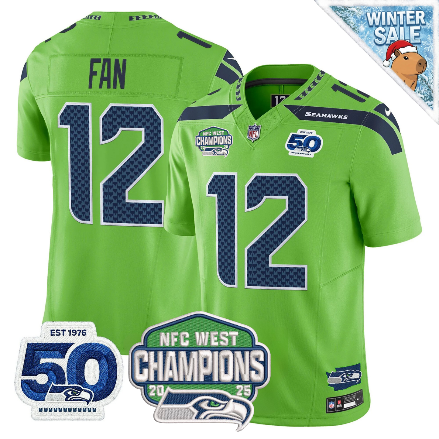 Seattle Seahawks 50th & NFC West Champions Patch Vapor Limited Jersey - Stitched
