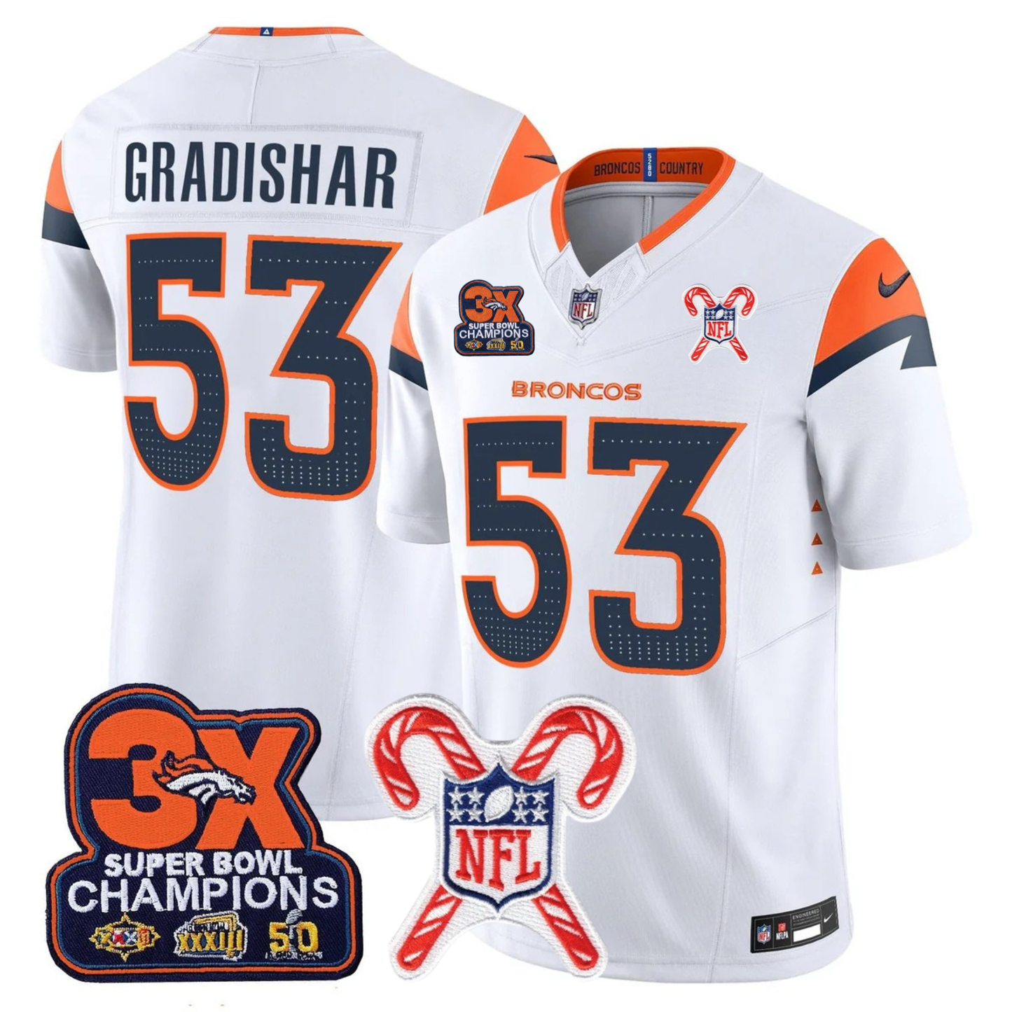 DEN 3-Time Champions & Christmas Patch Vapor Limited Jersey - All Stitched