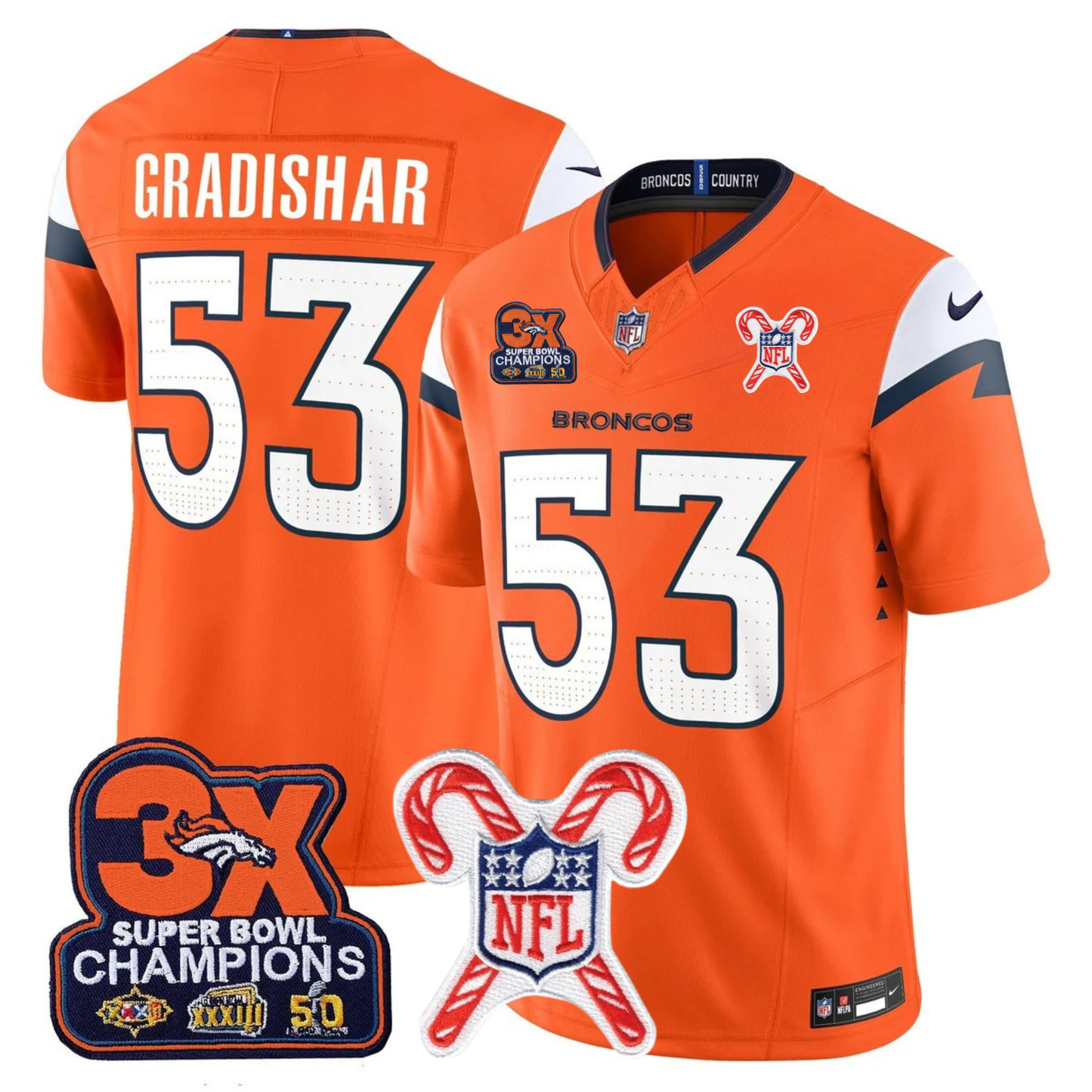 DEN 3-Time Champions & Christmas Patch Vapor Limited Jersey - All Stitched