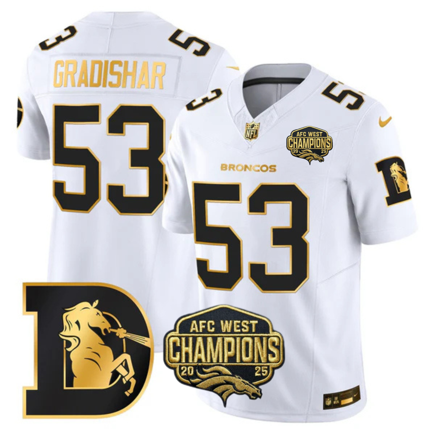 DEN AFC West Champions Throwback Gold Vapor Limited Jersey - All Stitched