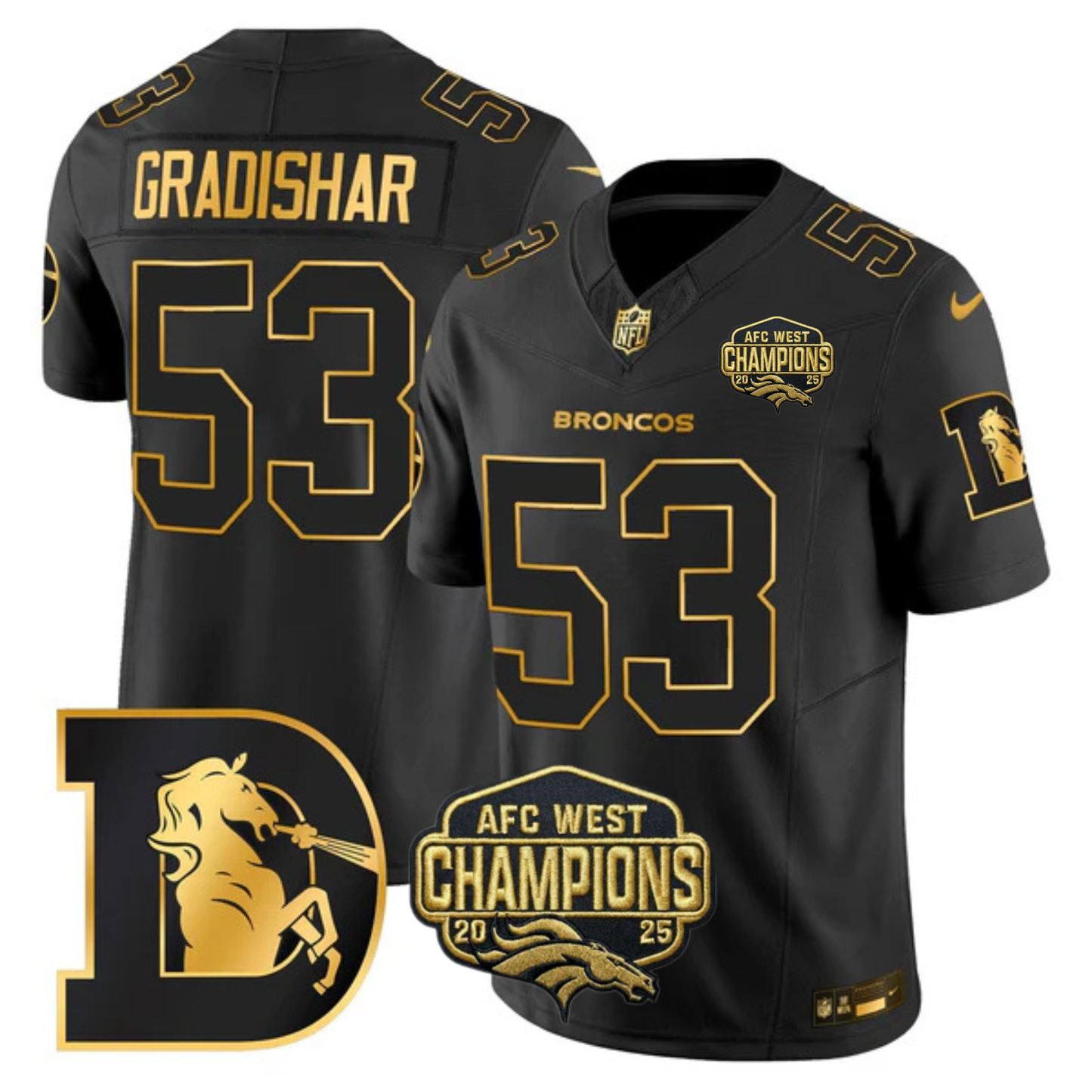 DEN AFC West Champions Throwback Gold Vapor Limited Jersey - All Stitched