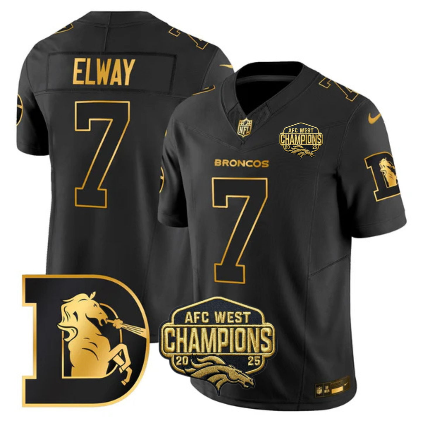 DEN AFC West Champions Throwback Gold Vapor Limited Jersey - All Stitched