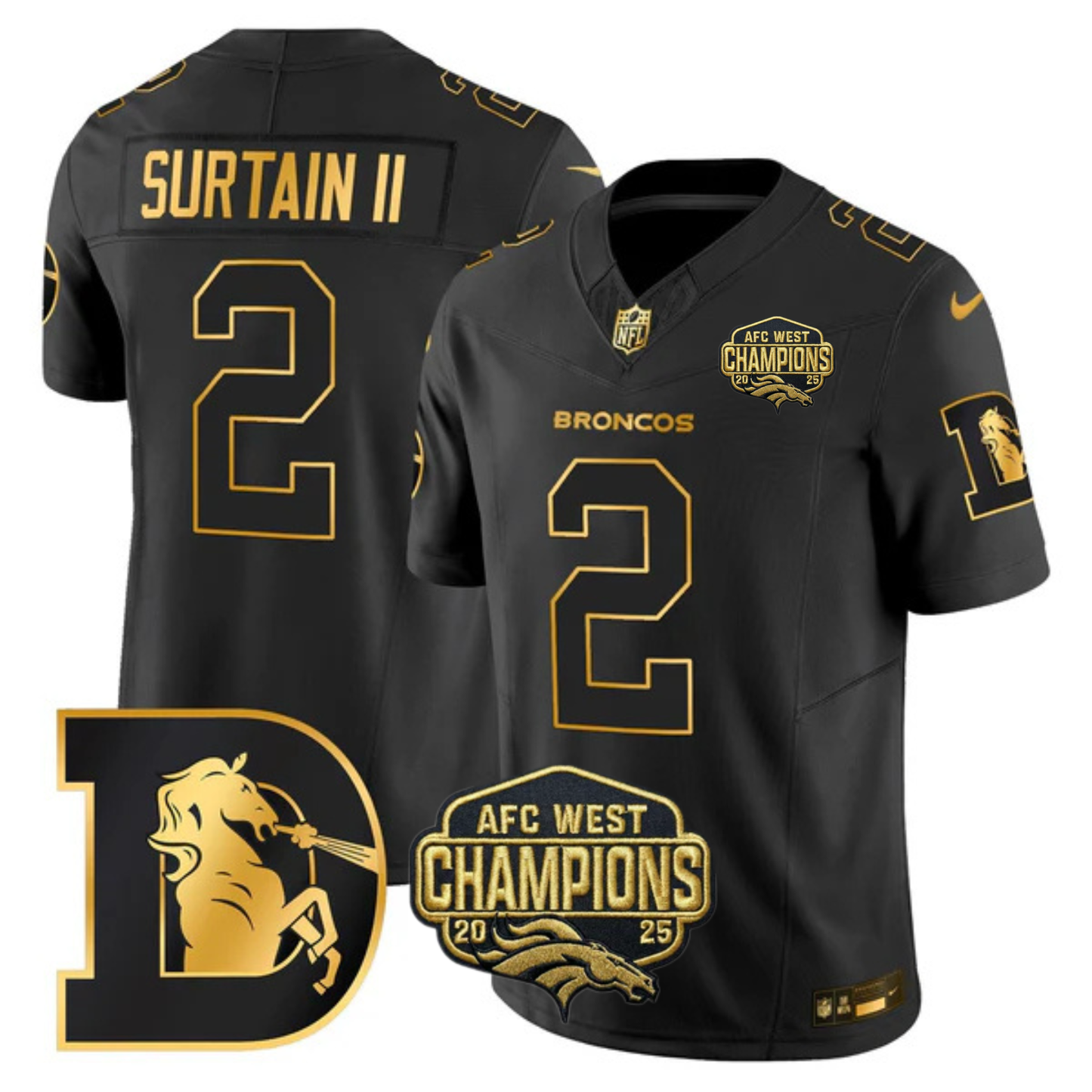 DEN AFC West Champions Throwback Gold Vapor Limited Jersey - All Stitched