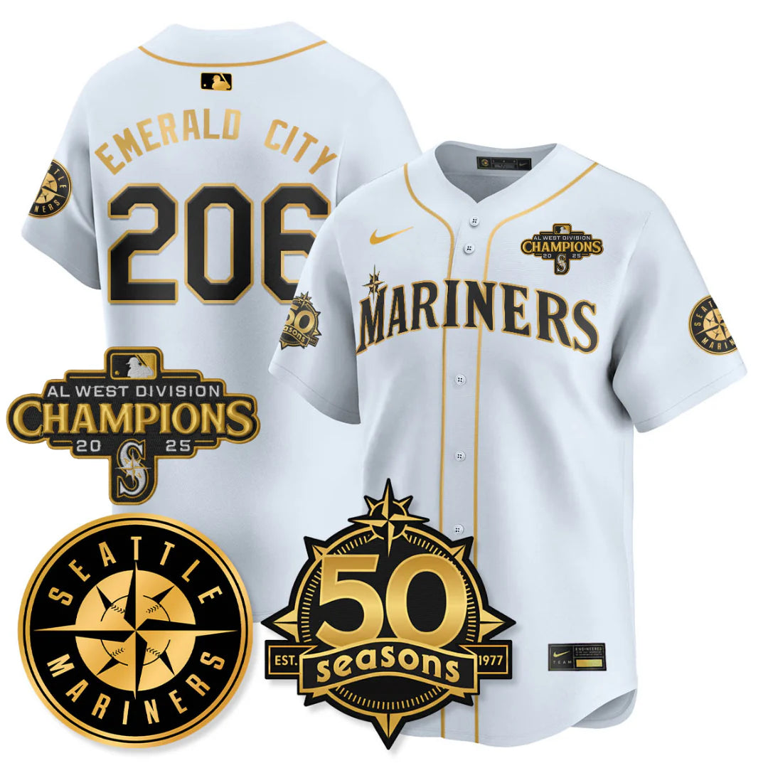 SEA Vapor Premier Limited Gold Jersey - 50th Anniversary & AL West Division Champions - All Stitched