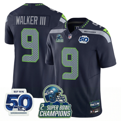 SEA 2x S.Bowl Champions Patch Vapor Limited Jersey - All Stitched