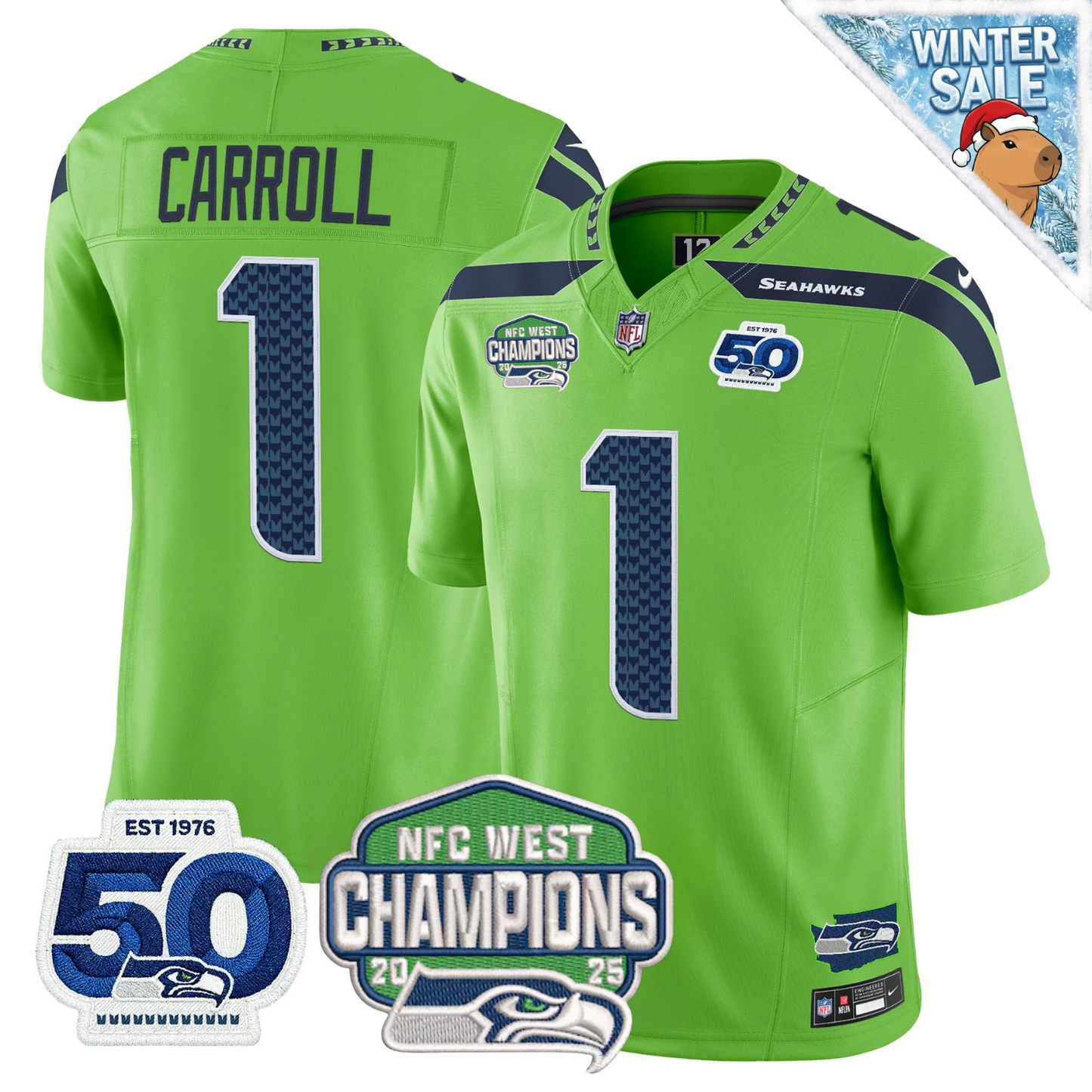 Seattle Seahawks 50th & NFC West Champions Patch Vapor Limited Jersey - Stitched