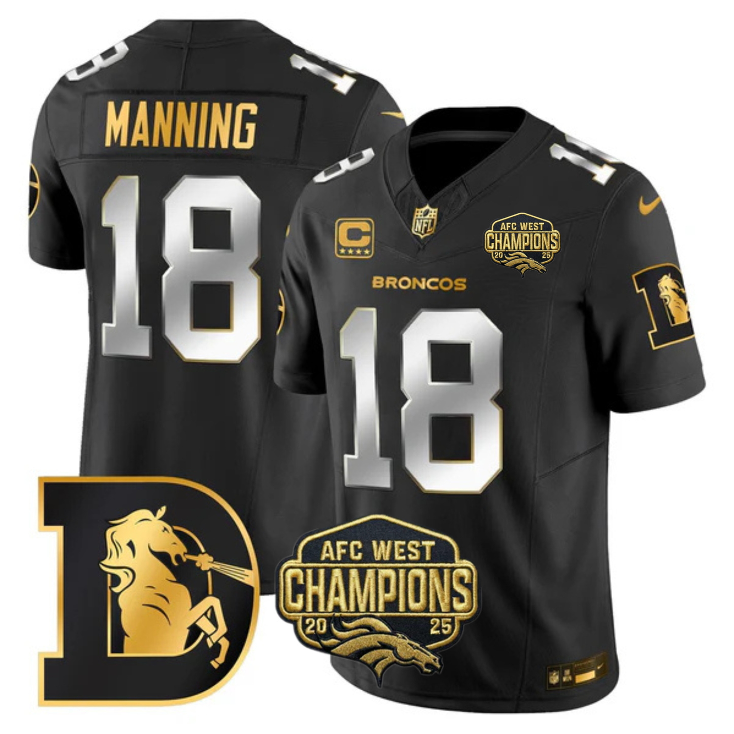 DEN AFC West Champions Throwback Gold Vapor Limited Jersey - All Stitched