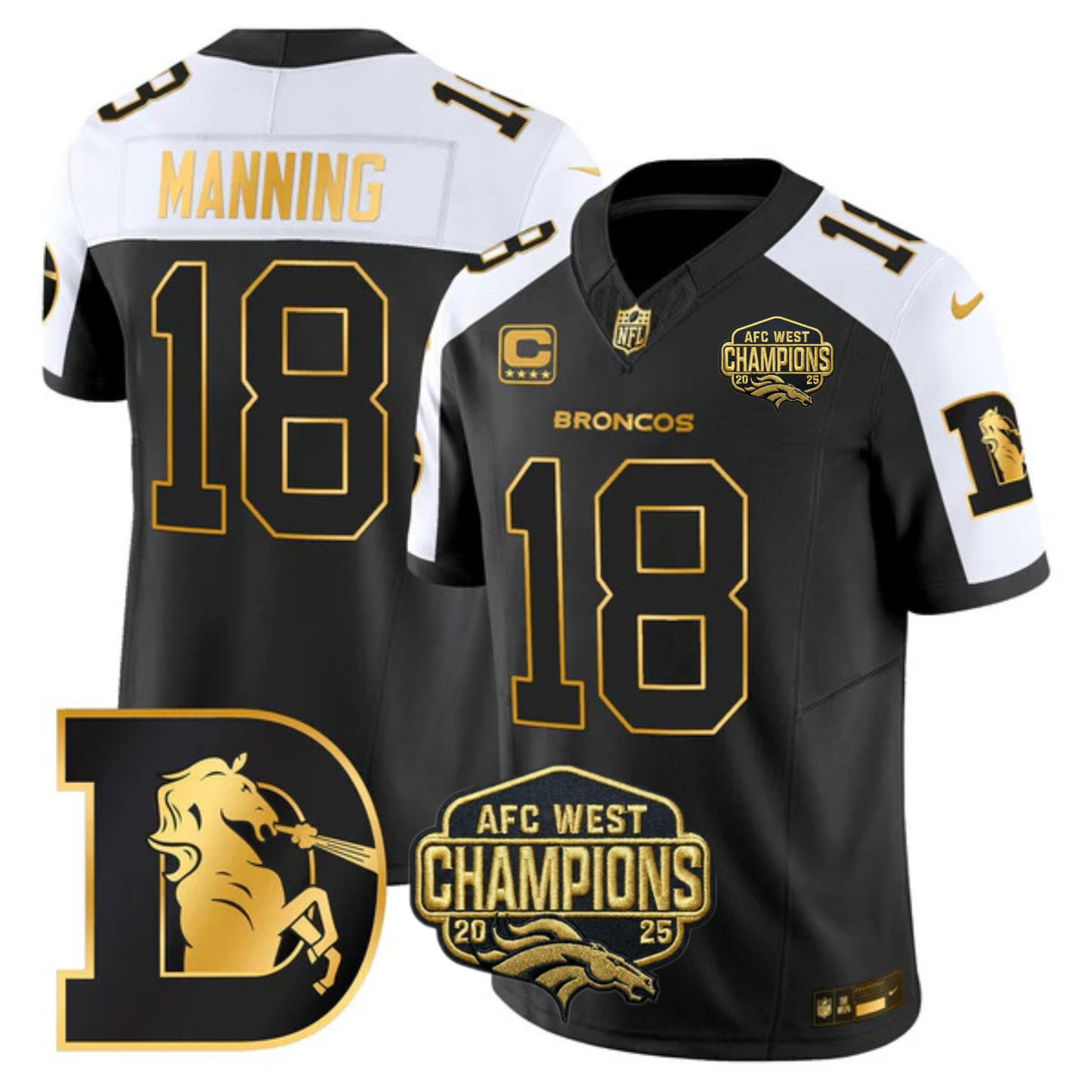 DEN AFC West Champions Throwback Gold Vapor Limited Jersey - All Stitched