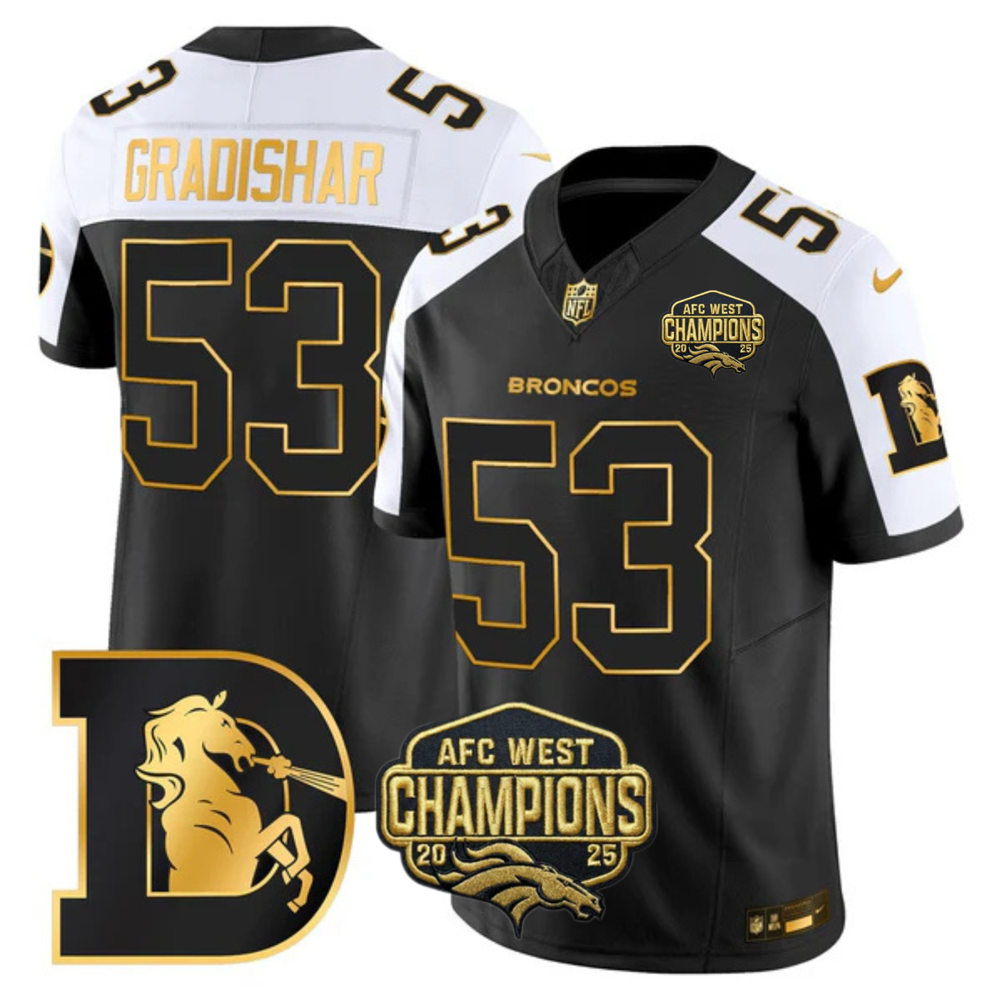 DEN AFC West Champions Throwback Gold Vapor Limited Jersey - All Stitched
