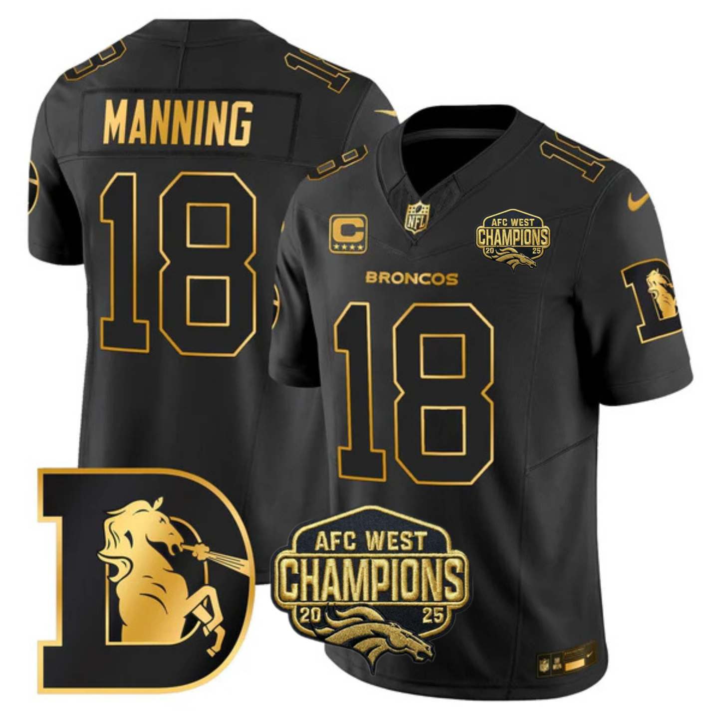DEN AFC West Champions Throwback Gold Vapor Limited Jersey - All Stitched
