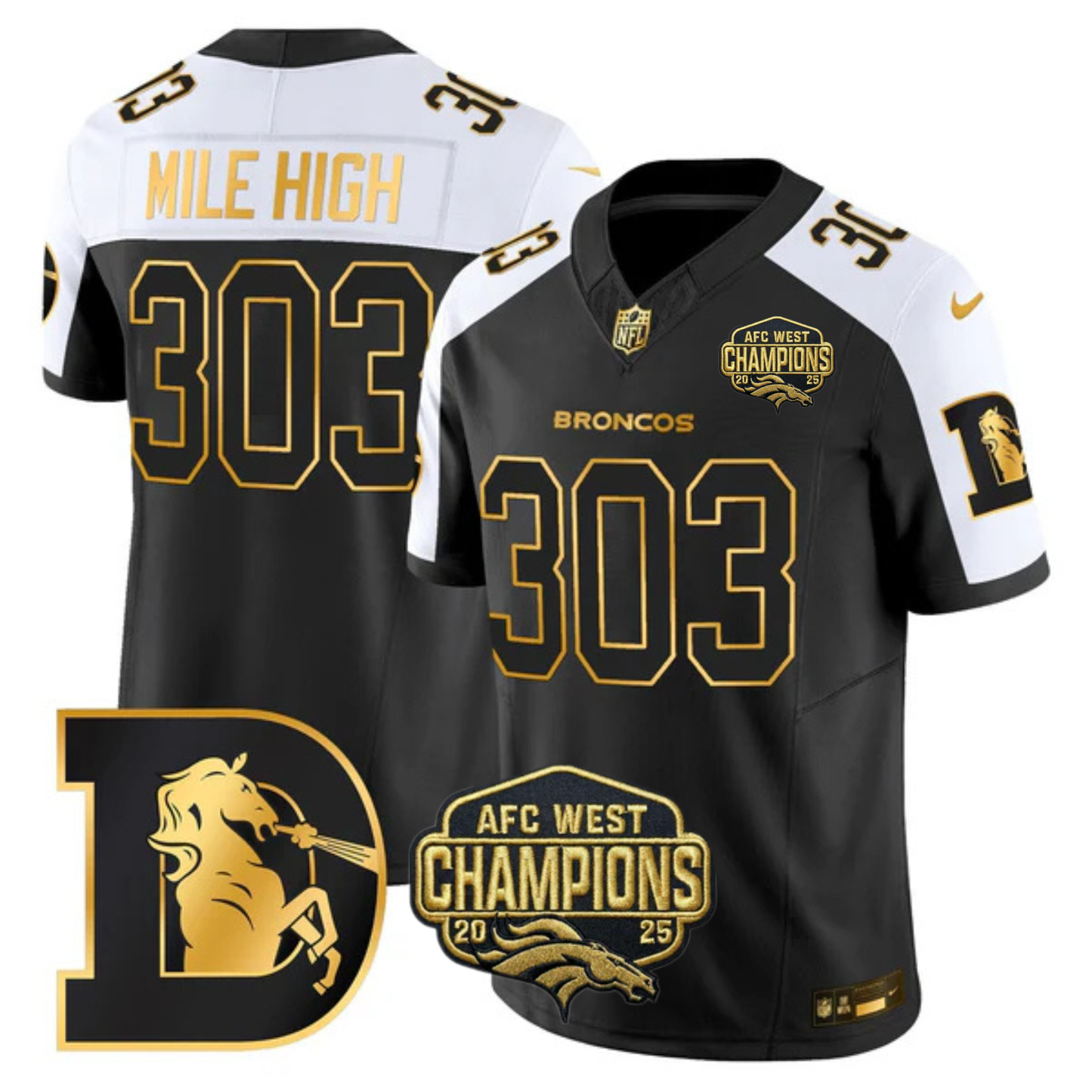DEN AFC West Champions Throwback Gold Vapor Limited Jersey - All Stitched