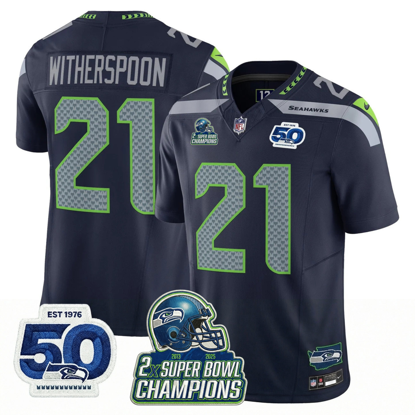 SEA 2x S.Bowl Champions Patch Vapor Limited Jersey - All Stitched