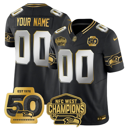 SEA 50th & NFC West Champions Patch Patch Gold Vapor Limited Custom Jersey - Stitched