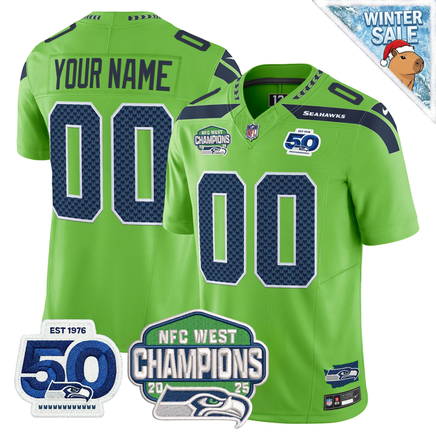 Seattle Seahawks 50th & NFC West Champions Patch Vapor Limited Jersey - Stitched