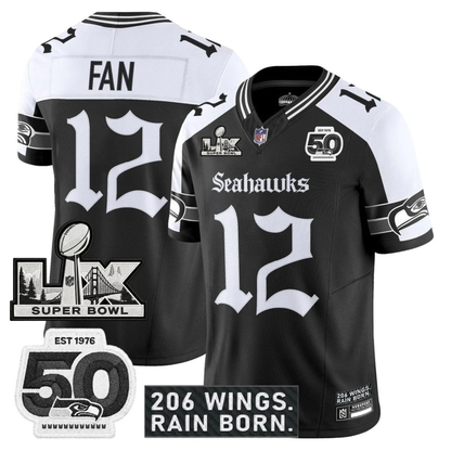 SEA 'Gothic Rain City Shadows Edition' Vapor Jersey - NFC Champions Patch - All Stitched
