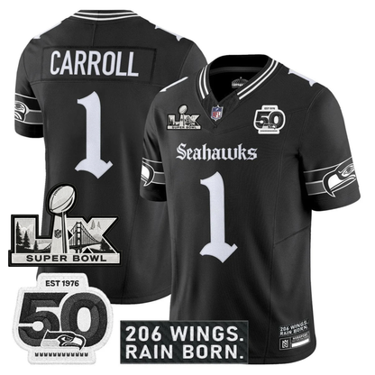 SEA 'Gothic Rain City Shadows Edition' Vapor Jersey - NFC Champions Patch - All Stitched