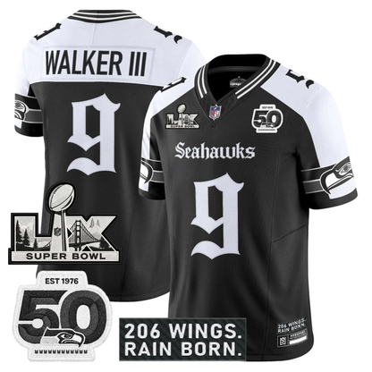 SEA 'Gothic Rain City Shadows Edition' Vapor Jersey - NFC Champions Patch - All Stitched