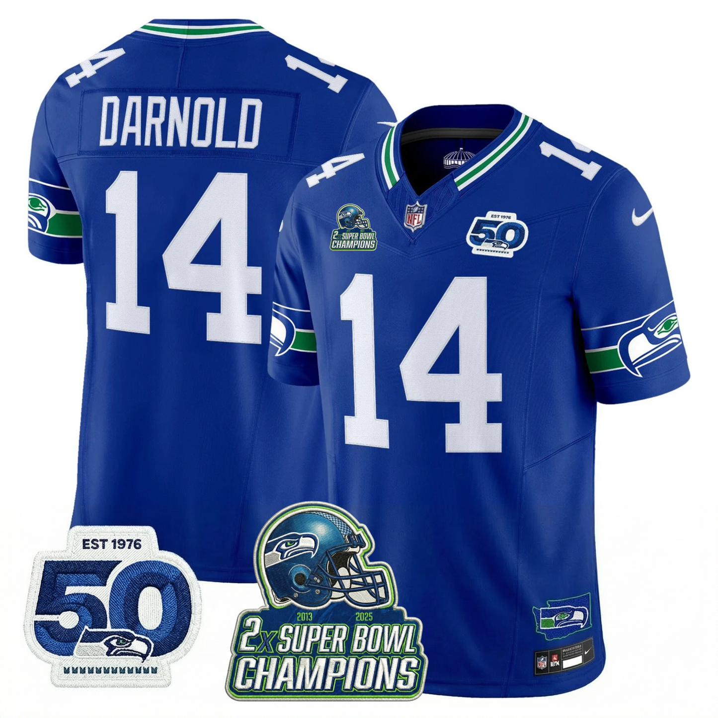 SEA 2x S.Bowl Champions Patch Vapor Limited Jersey - All Stitched