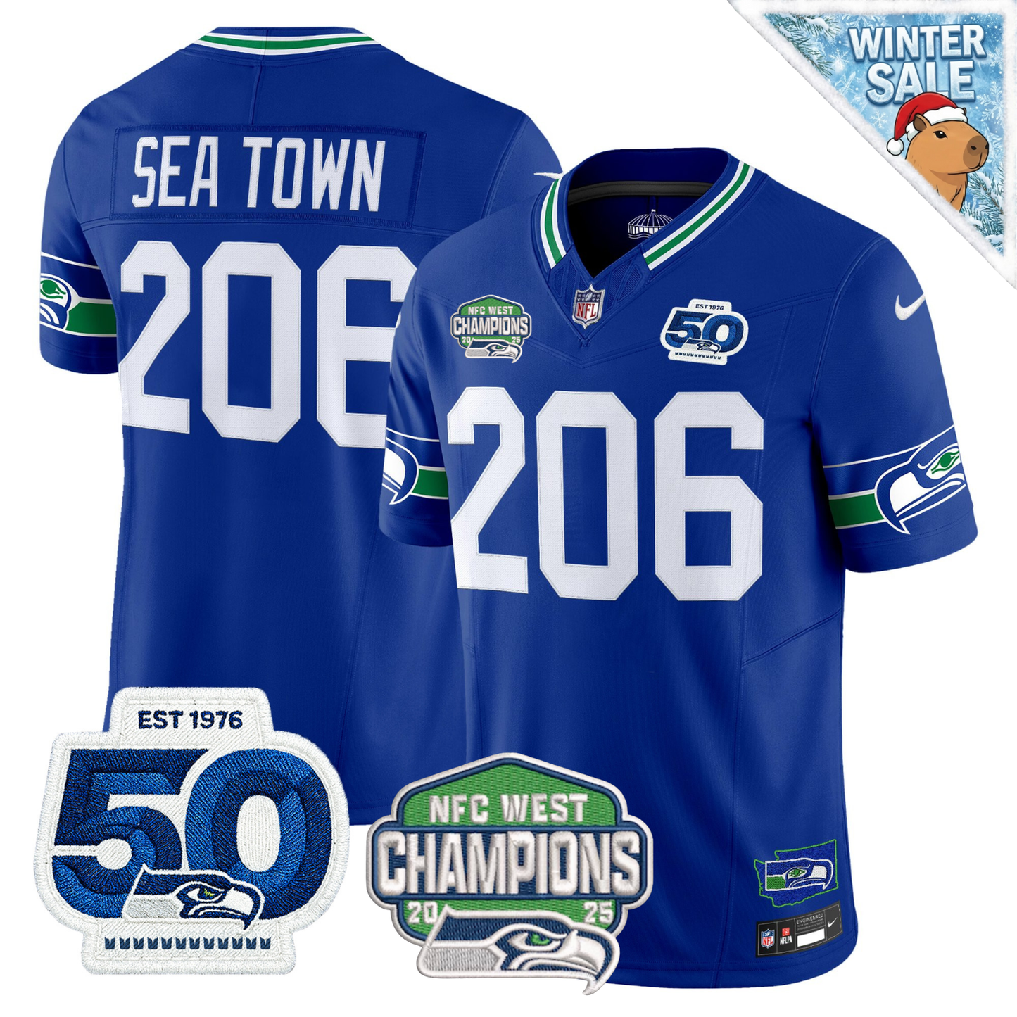 Seattle Seahawks 50th & NFC West Champions Patch Vapor Limited Jersey - Stitched