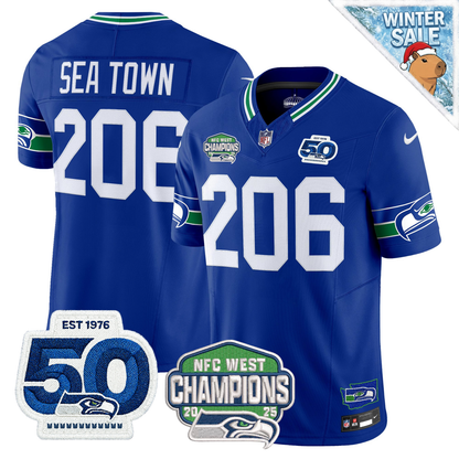 Seattle Seahawks 50th & NFC West Champions Patch Vapor Limited Jersey - Stitched