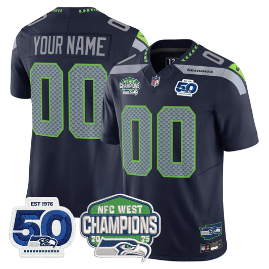 Seattle Seahawks 50th & NFC West Champions Patch Vapor Limited Custom Jersey - All Stitched