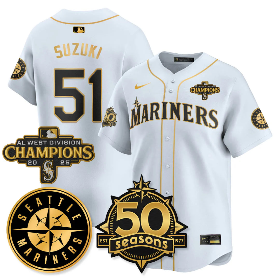 SEA Vapor Premier Limited Gold Jersey - 50th Anniversary & AL West Division Champions - All Stitched