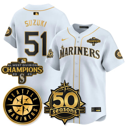 SEA Vapor Premier Limited Gold Jersey - 50th Anniversary & AL West Division Champions - All Stitched