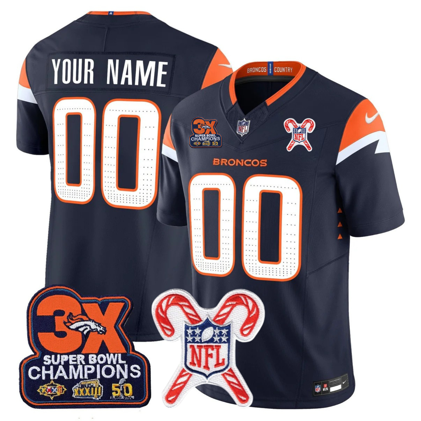 DEN 3-Time Champions & Christmas Patch Vapor Limited Custom Jersey - All Stitched