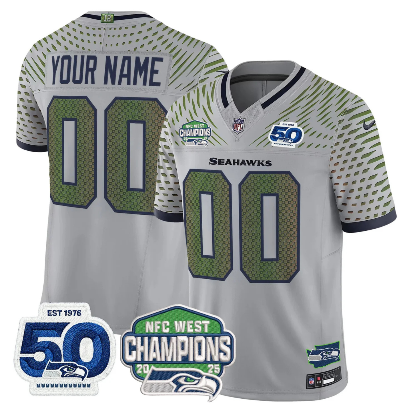 Seattle Seahawks 50th & NFC West Champions Patch Vapor Limited Custom Jersey - Stitched