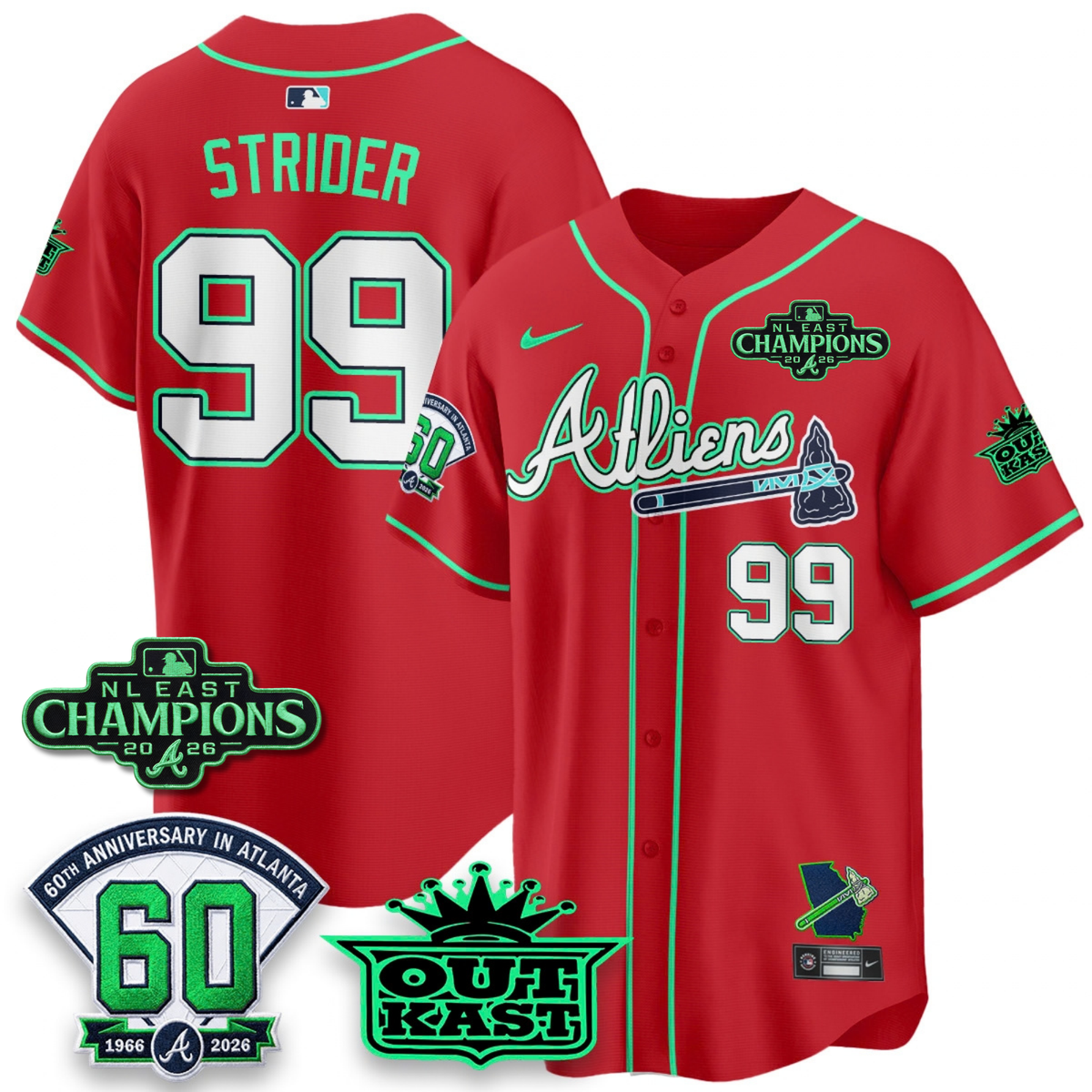 ATL 2026 NL East Champs Atliens Cool Base Galaxy Version Jersey - Stitched